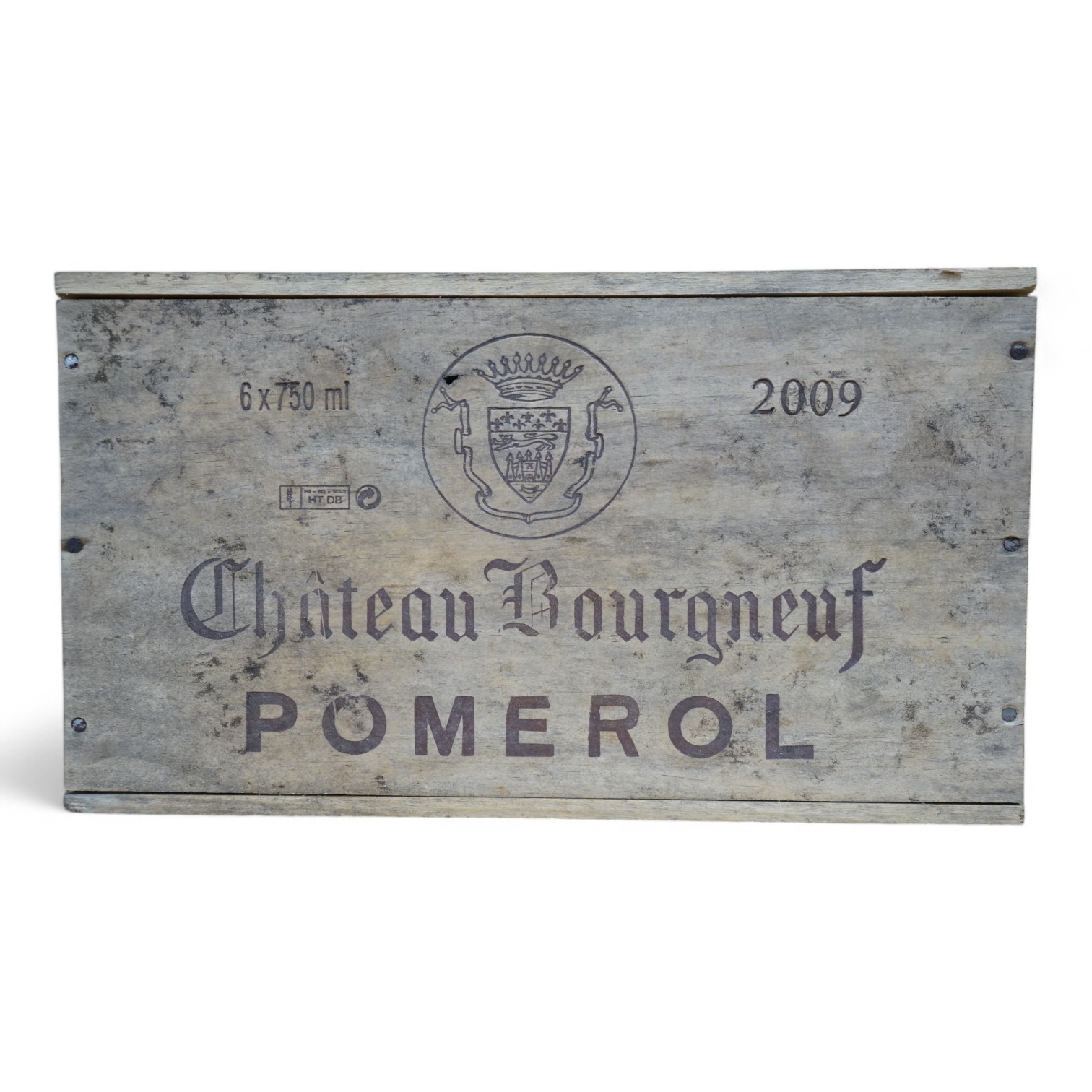 Six bottles of Chateau Bourgneuf Pomerol 2009 (O.W.C). Condition - unopened, from a local private cellar